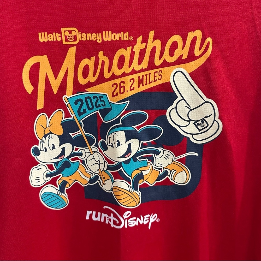 runDisney 2025 Walt Disney World Marathon Red Long Sleeve Performance Shirt L - Picture 2 of 9